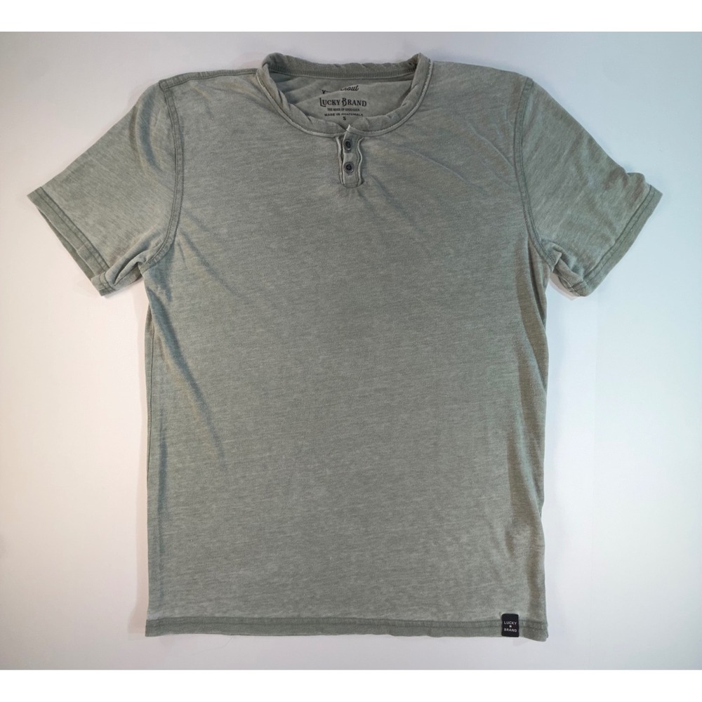 Lucky Brand Mens Venice Burnout Henley Shirt Small Green Short Sleeve Casual